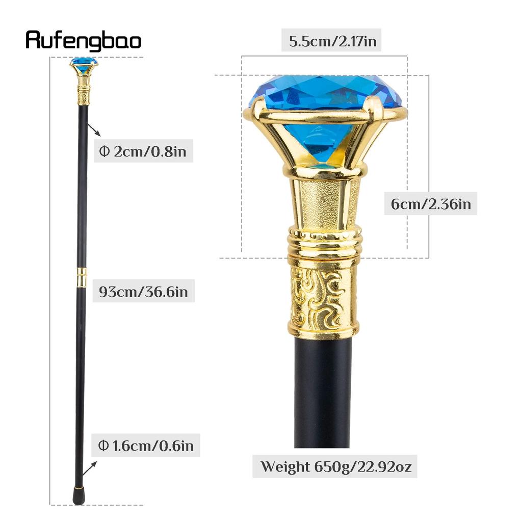 Синий ромбовидный тип, золотая трость, модная декоративная трость, элегантная трость для джентльмена, ручка для трости для косплея, 93 см