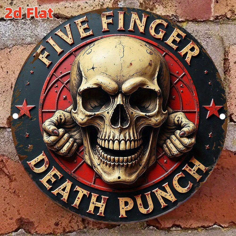 High Definition Metal Tin Sign Five Finger Death Punch Skull Vintage Round Wall Art Decor for Rock Music Fans Bar and Man Cave D