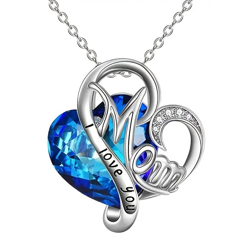 Mother's Day Necklace for Mom Luxury Trendy Craved Pendant Necklace Pink Flower Aesthetic Neck Accessories Love Jewelry