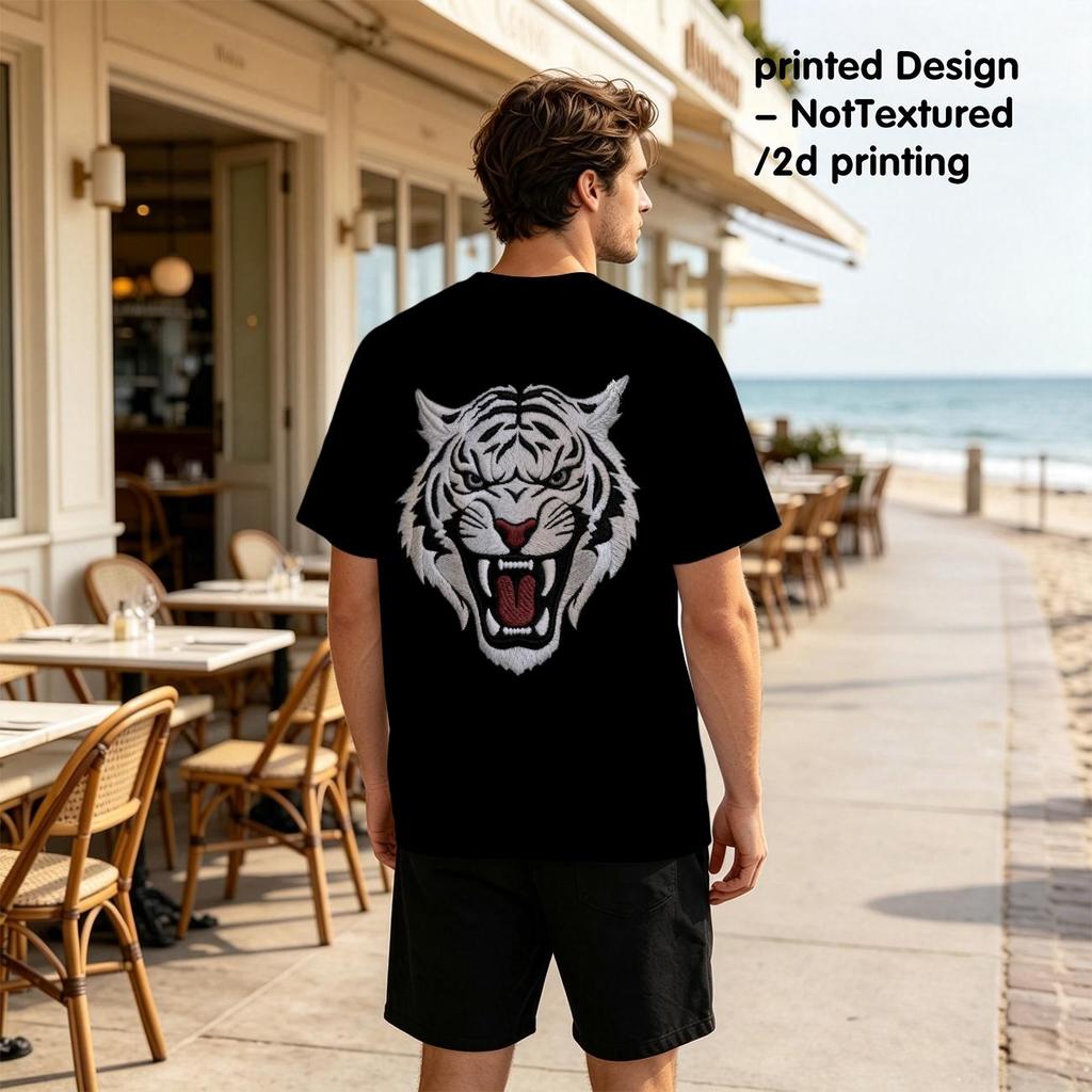 Men's Breathable 2D Printed Day of the Dead Tiger Series Graphic T-Shirt, Fun & Creative Comfortable Versatile Casual Short Sleeve Tee for Daily Wear