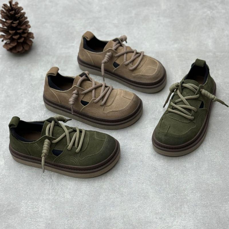 Genuine Leather Single Shoes Handmade Round Toe Cowhide Shoes