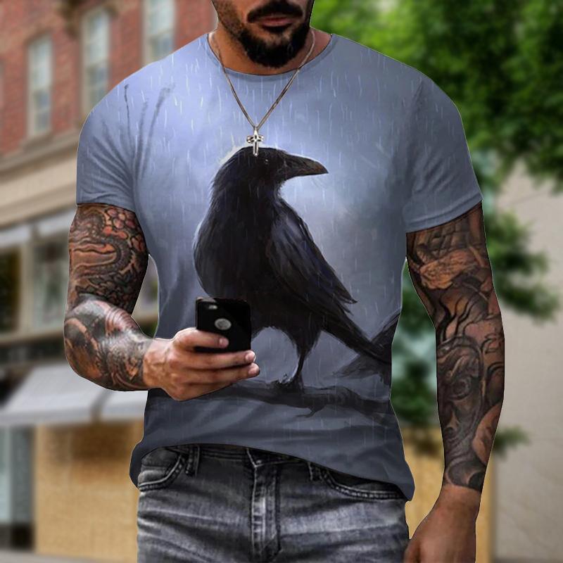 Raven Bird 3D Creative Animal Design Print Summer Men T Shirts Fashion Harajuku Daily Sportswear Casual Street Short Sleeve Tops