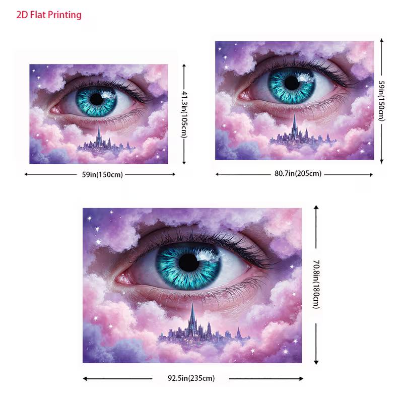 2D Aesthetic Dreamy Backdrop, Giant Eye with Pink Purple Clouds Banner