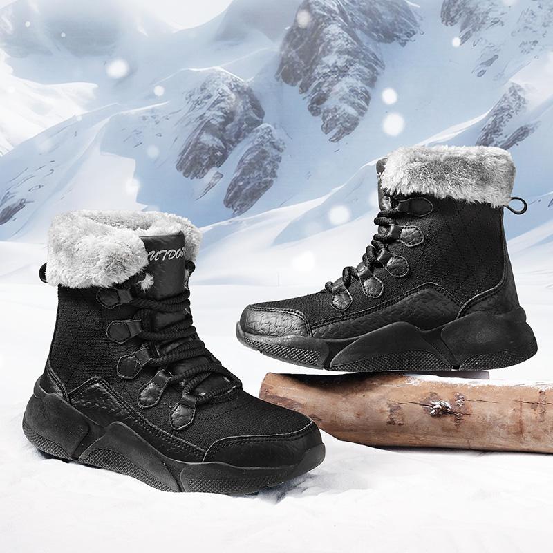 Модные ботинки на шнуровке для снега женские плюшевые хлопковые ботинки ботинки с высоким верхом женские зимние теплые уличные ботинки для пеших походов треккинга