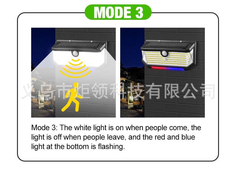 218-светодиодный настенный светильник на солнечной батарее с датчиком движения - Водонепроницаемый, пятисторонний дизайн с красным и синим миганием