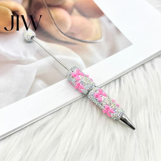 Handmade Pen Supplies Glitter Beadable Ballpoint Pen, Rhinestone Bow Beaded DIY Fashionable Office Bling Black Ink Pens for Making, School Exquisite
