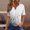 Жен. Футболка С принтом Пуговицы С короткими рукавами Повседневные Выходные Мода Классический V-образный вырез Обычный Верх