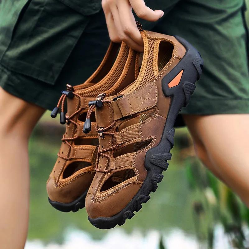 Men Sandals for PU Summer Beach Flats Fashion Breathable Outdoor Hiking Sandals Beach Rubber Men Trekking Sandals