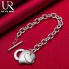 925 Sterling Silver Double Heart OT Buckle Pendant Bracelet Fashionable Wedding Jewelry