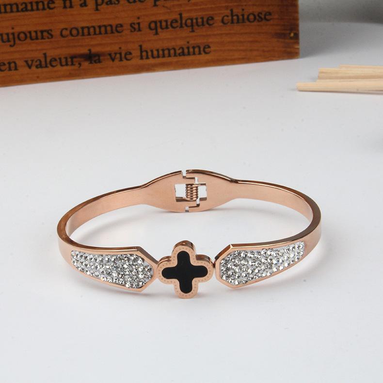 Женский браслет из розового золота с клевером, модный браслет из титановой стали со звездным небом и инкрустированным бриллиантами