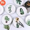 Привет, скандинавская креативная круглая фарфоровая тарелка с зелеными растениями, 8-дюймовая посуда, керамическая тарелка для десерта, стейка, посуда, блюдо для торта