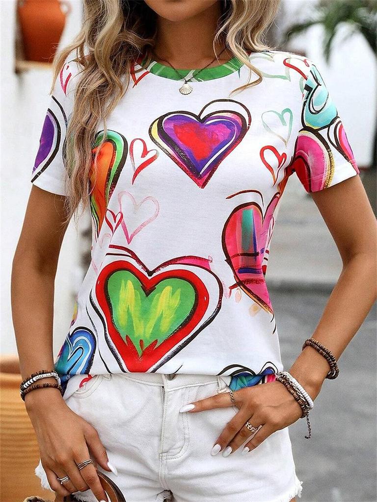 Women's T-Shirts 3d Print T-Shirt Love Print Harajuku Casual Short Sleeve Top Tee O Neck Oversized Female Clothing Tops Tee