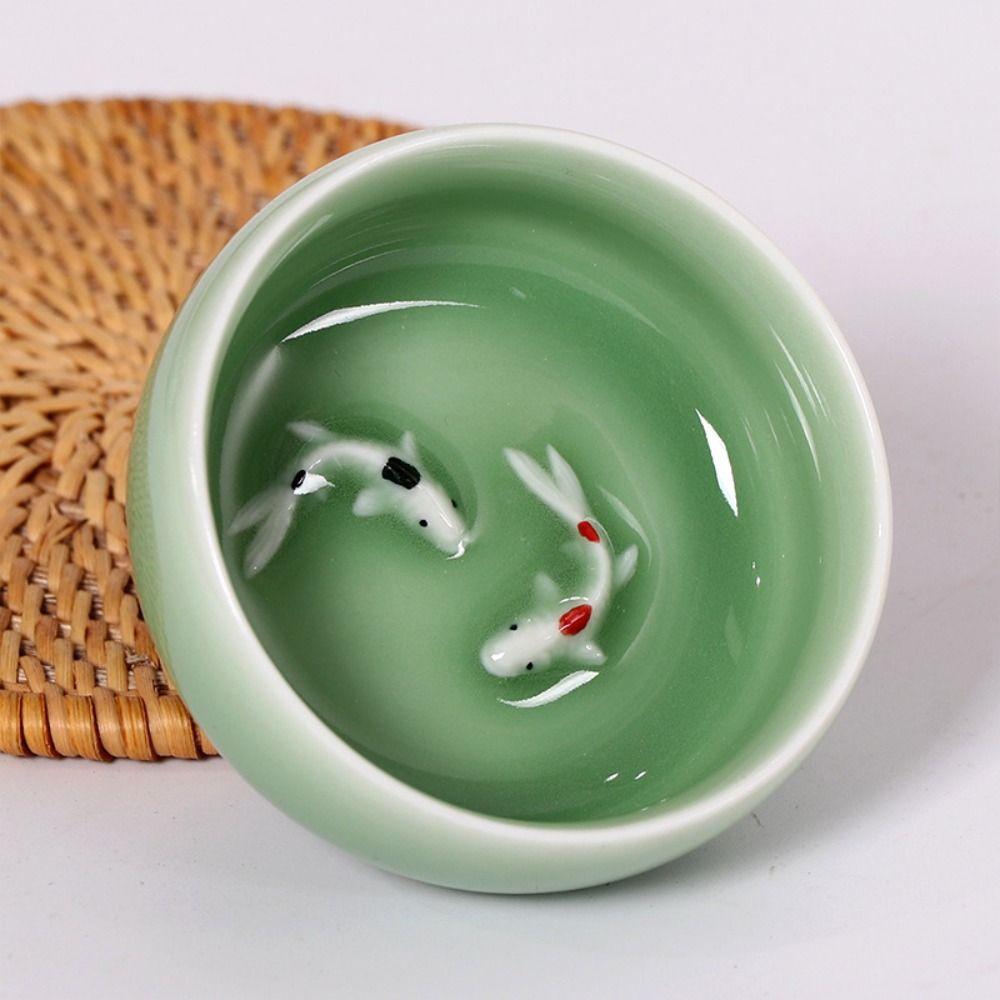 Kungfu Golden Fish Celadon Porcelain Teacups Crackle Chinese Tea Cup Longquan Tea Cup Bowl Gift