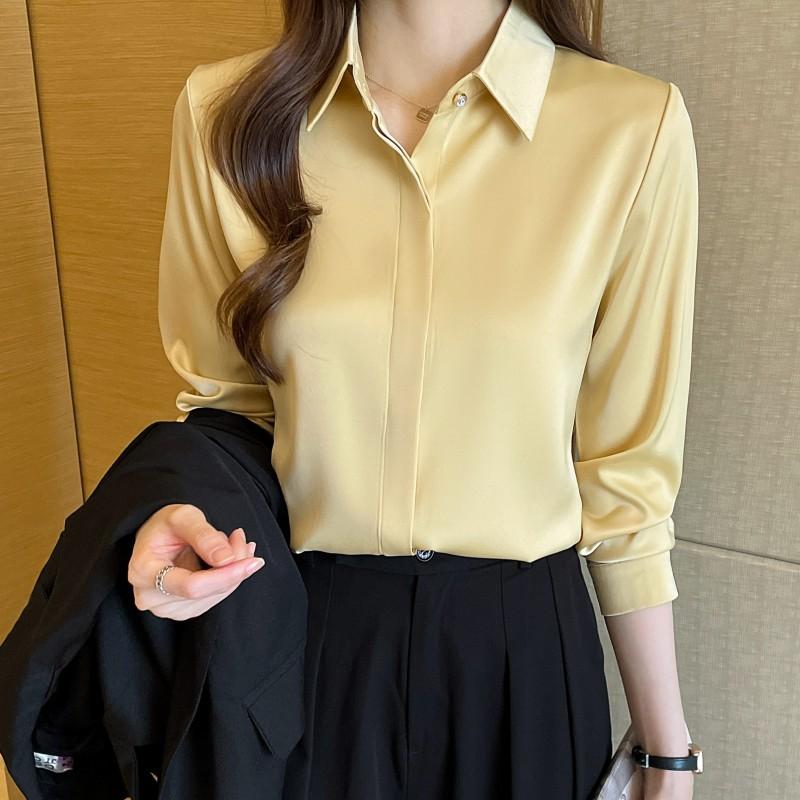 Рубашка с длинными рукавами, женская весенне-осенняя атласная темпераментная универсальная свободная повседневная рубашка