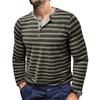 Casual Versatile Men's Autumn and Winter Long-sleeved T-shirt Fashionable Men's Striped Henry Shirt Three-button Top