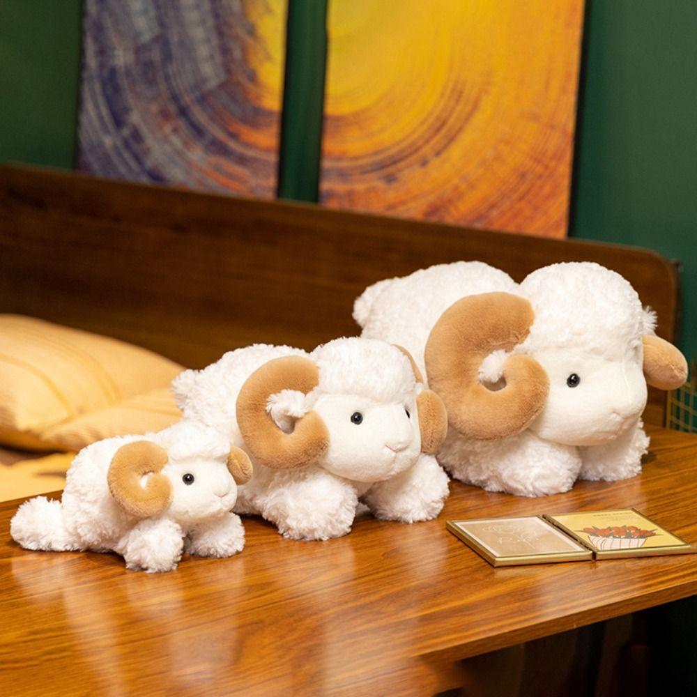 23/38cm Baby Goat&Cow Plush Doll Lying Big Horns Goat Toys Cute Animal Plush Toys  Room Decoration