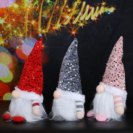 Light-Up Christmas Gnome Decoration Handmade Sequin Hat Faceless Dwarf Doll with Light Glowing Plush