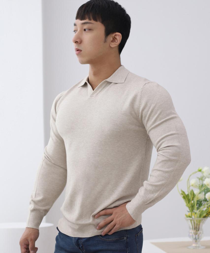 Bestfit Мягкий Облегающий Мускулистый Крой Открытый Воротник Длинный Рукав Трикотажный (Тип Б)