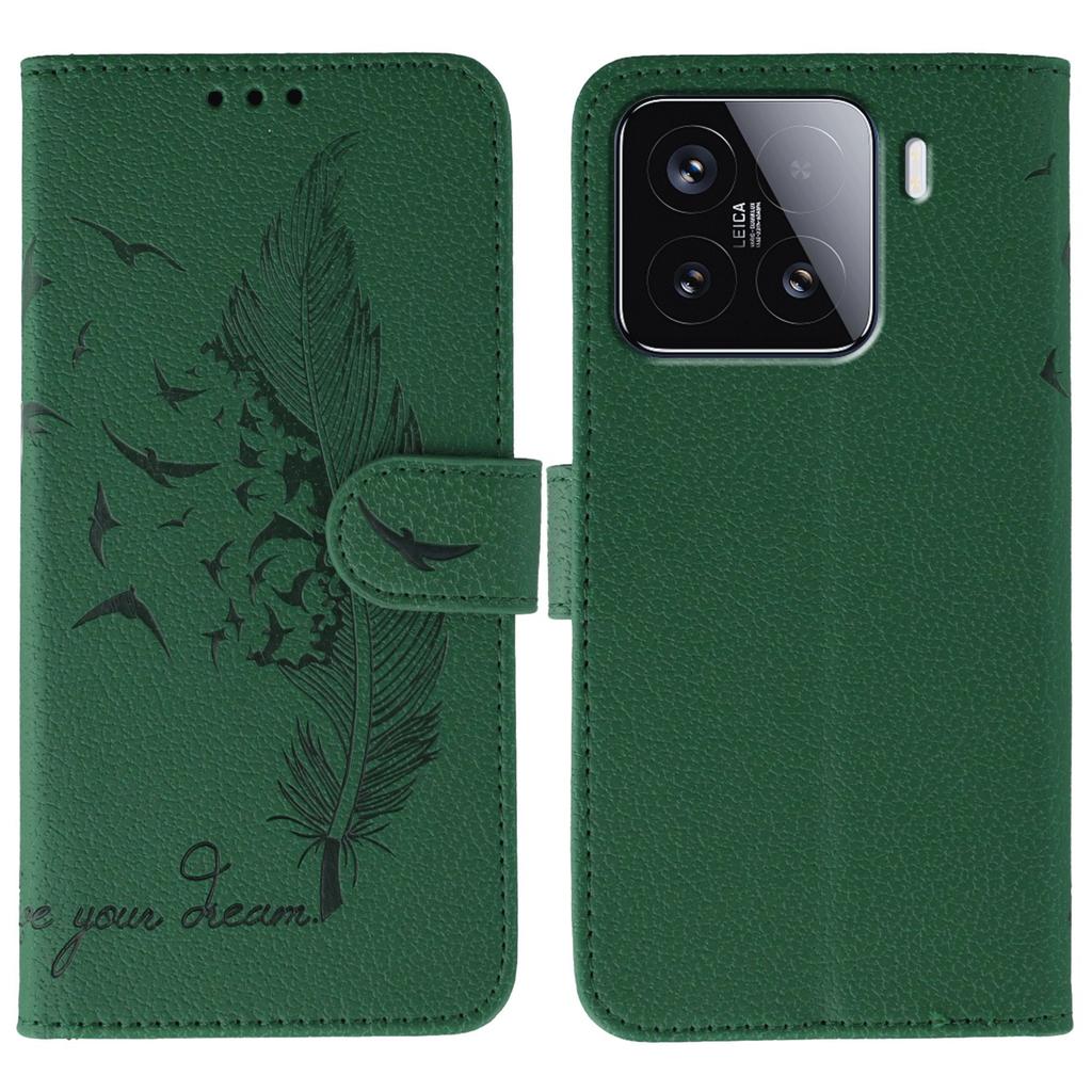For Xiaomi 15 Case Feather Imprint PU Leather Wallet Phone Cover