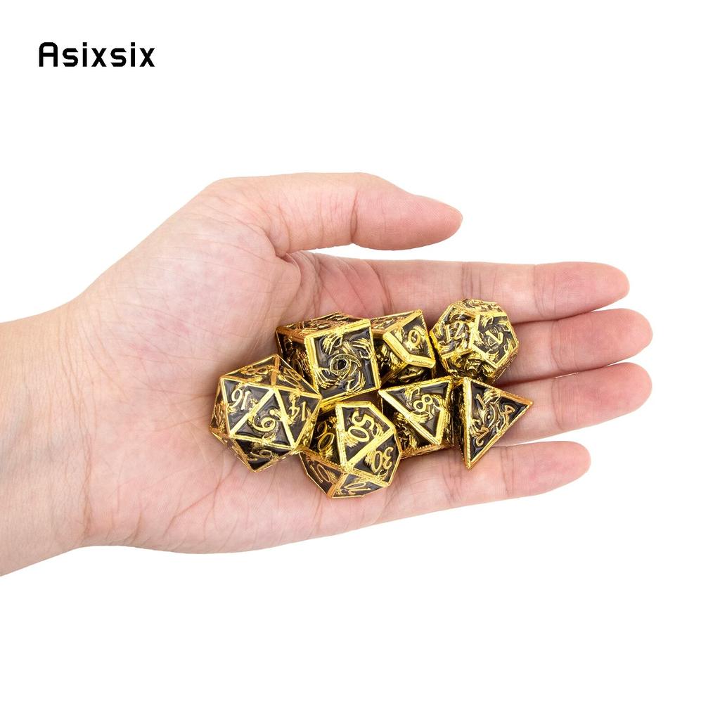 7 Pcs Golden Black Hand Metal Dice Solid Metal Polyhedral Dice Set Suitable for Role-Playing RPG Board Game Card Game