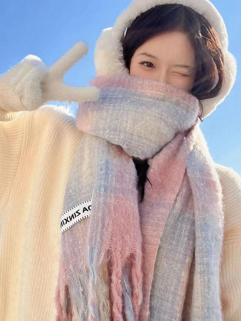 Meiraid Women's Striped Scarf: Warm, Thickened, Versatile Neckwear for Autumn and Winter