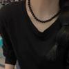 Copper Gold Black Agate Necklace Silver Plated Coin Buckle Chokers Imitation Pearl Necklace  Women