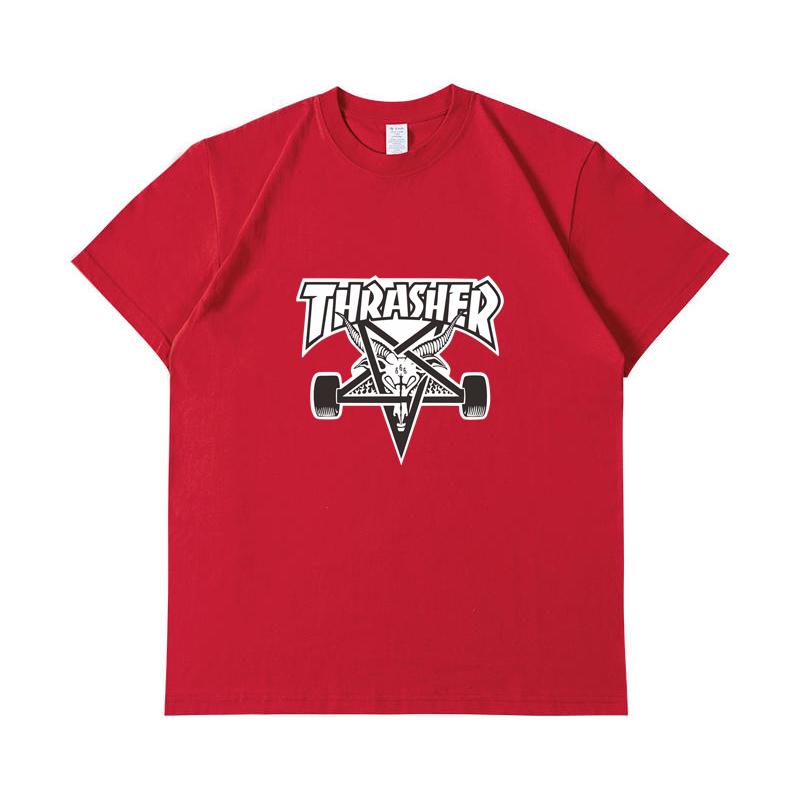 A1-07 Летняя футболка Thrasher с принтом букв для мужчин и женщин, оверсайз, хлопок, короткий рукав, повседневная уличная футболка