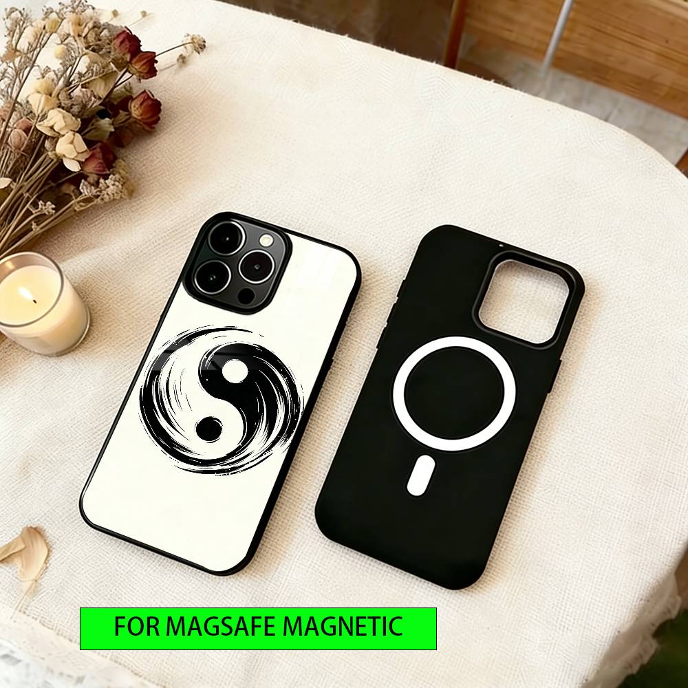 Минималистичный Чехол для Телефона с Чернильным Рисунком Для iPhone 17, 16, 15, 14, 13, 12, 11 Plus, Pro Магнитный с Беспроводной Зарядкой Magsafe