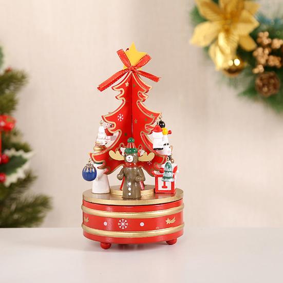 Wooden Christmas Tree Music Box Rotating Music Box Holiday Desktop Figurine for
