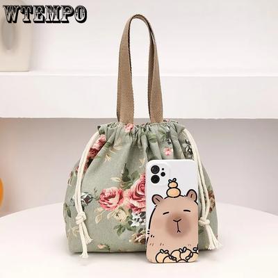 Модные сумки с принтом, легкие, женские, вышитые сумки-мешки на шнурке, для работы, путешествий, ланч-боксы, для хранения, тканевые сумки для ношения в руке