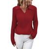 V Neck Turn-Down Collar Long Sleeve Knitted Sweater Autumn Winter Solid Color Slim Sweater Jumper Female Clothing
