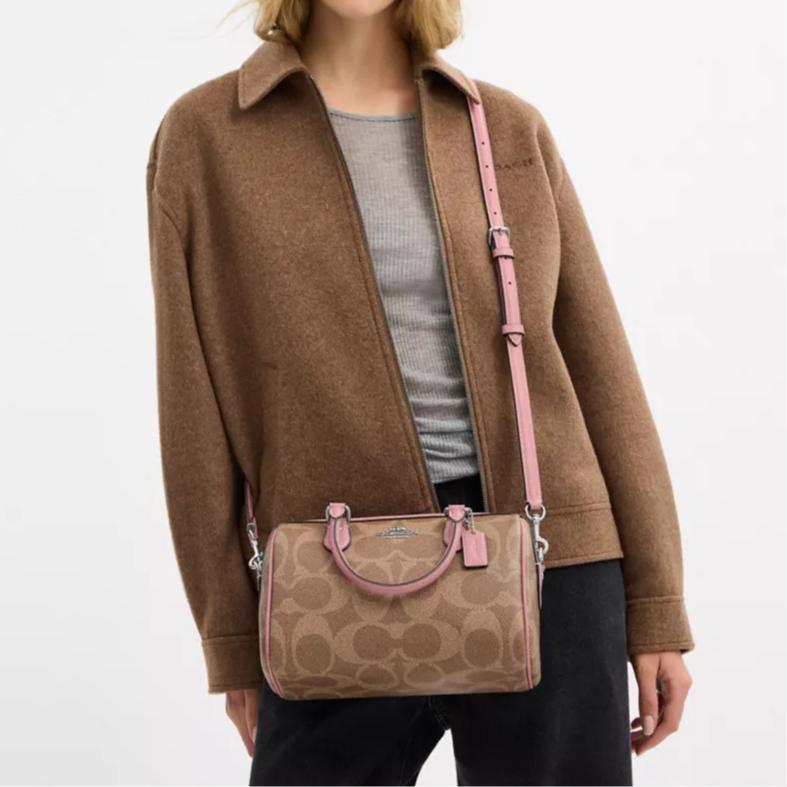 COACH RowanSATCHEL Signature Coated Canvas Crossbody Handbag Medium Women's Pink Brown CCD76-SVYGG