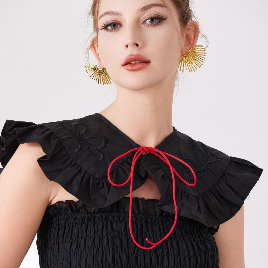 Black Bowknots Fake Collar Shoulder Wraps for Womens Removable Wedding Party Shirt False Detachable Collar Ties