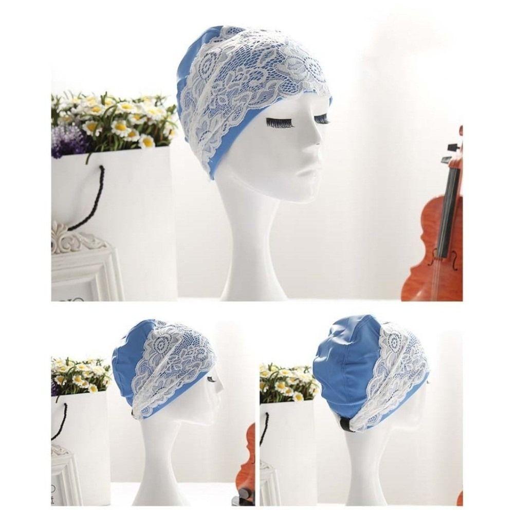 Lace Swimming Cap PU Ear Protect Cap Fashion look Waterproof Swim Hat Daily