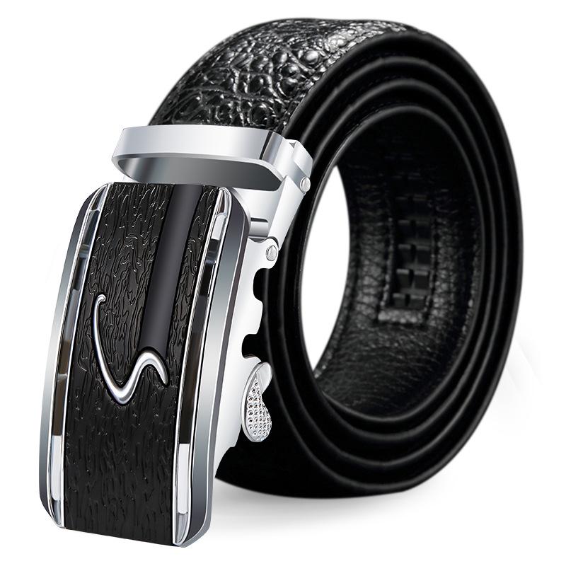 Men's Genuine Leather Crocodile Pattern Automatic Buckle Belt
