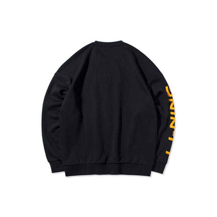 Li-Ning Свободный флисовый свитер с круглым вырезом, длинный рукав, толстовка унисекс, стандартная черная AWDP932-10