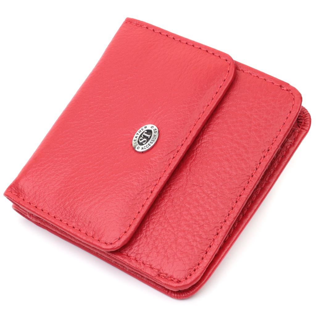 Women's Compact Wallet with Coin Pocket Made of Genuine Leather ST Leather 22689 Red