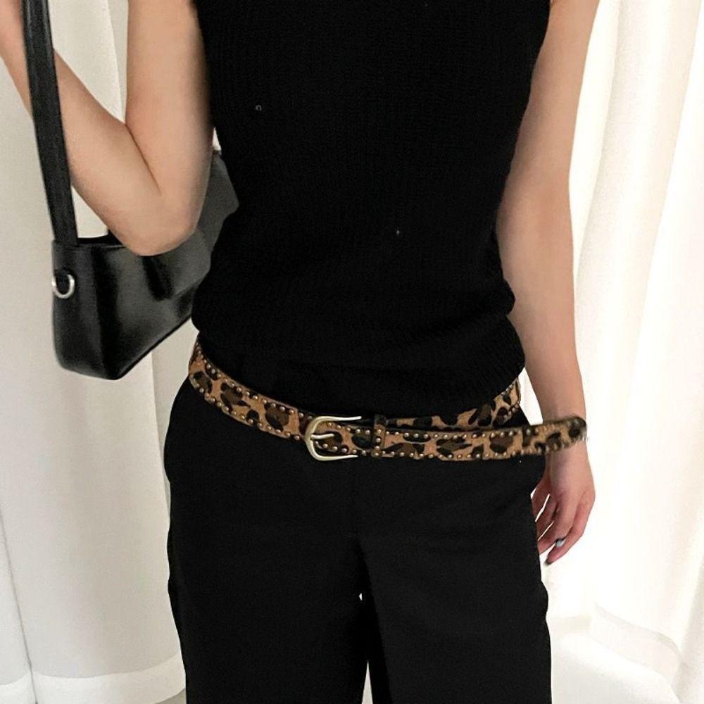 Designer Leopard Print Belt Gothic Women's Waist Belt Fashion Rivet Waist Belt Spicy Girls