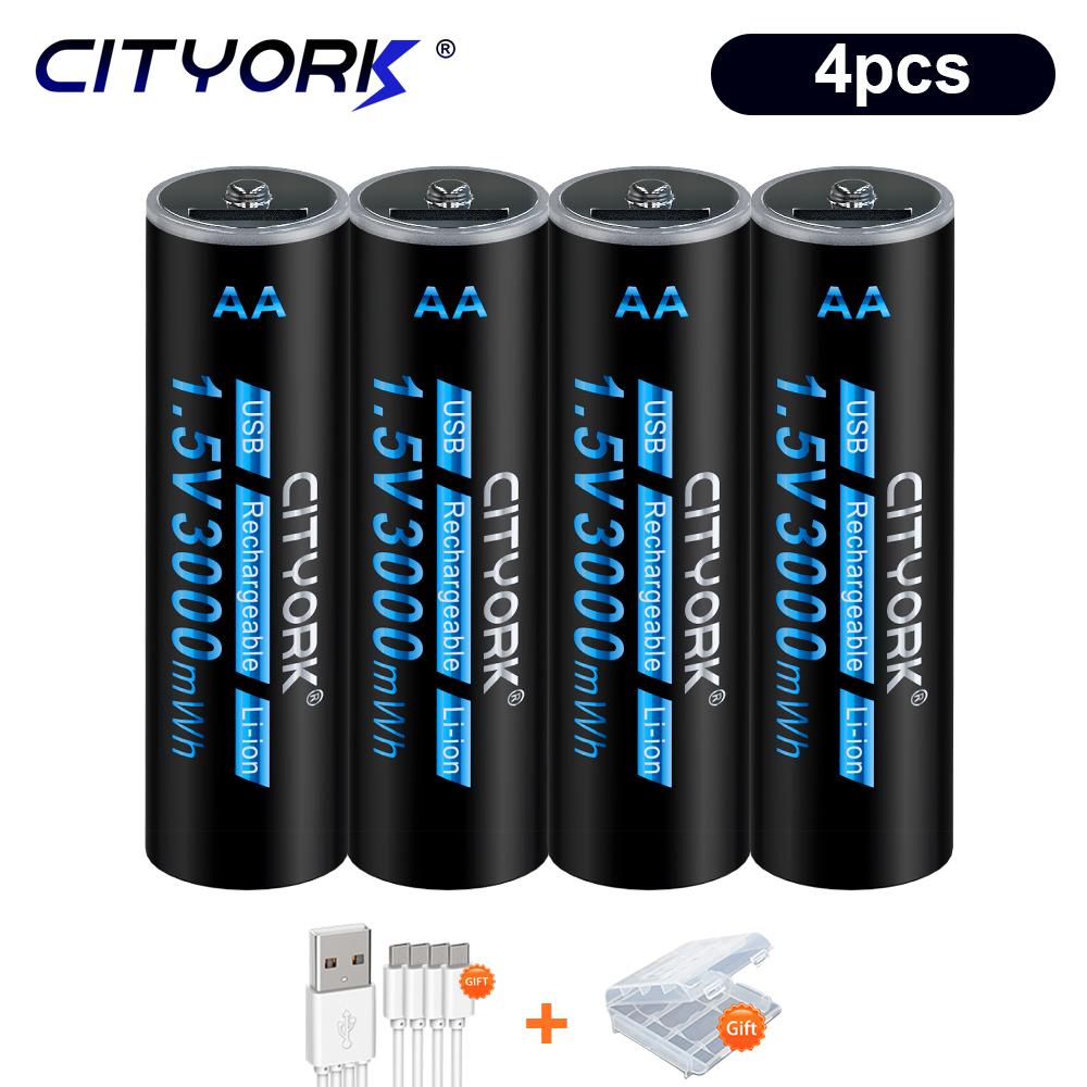 Литий-ионная батарея AA 1,5 В, 3000 мВтч, USB Литиевая аккумуляторная батарея AA, литий-полимерная батарея AA с USB-кабелем для мыши с дистанционным управлением
