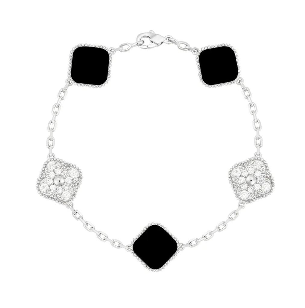 18K Gold V-Clover Bracelet with Red Agate & White Mother-of-Pearl