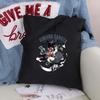 Women Bag Shopper Large Capacity Eco Canvas Cotton Shopper Foldable Fashion Black Cartoon Pictures Handbag Canvas Tote Bag