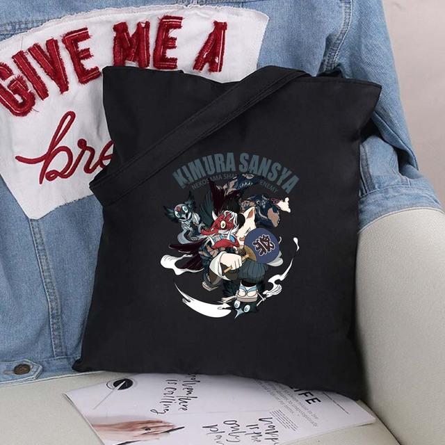 Women Bag Shopper Large Capacity Eco Canvas Cotton Shopper Foldable Fashion Black Cartoon Pictures Handbag Canvas Tote Bag