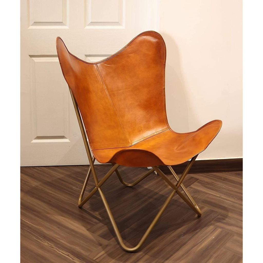 Leather Butterfly Chair Vintage Real Brown Hide Sleeper Seat Lounge