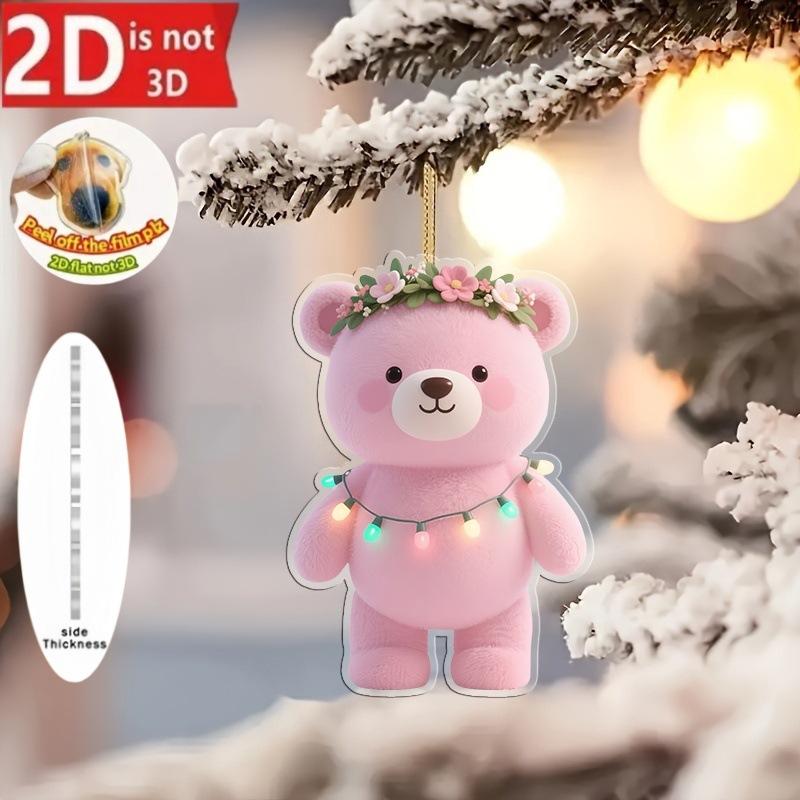 1pc Cute Pink Acrylic Snowman, Bear, Flamingo, Alpaca Christmas Tree Ornaments Hanging Decorations Christmas Gifts Home Decor