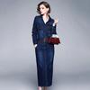 2024 Robe Jeans Dress Women Button Pocket Rivet Vintage Casual Long Denim Dresses Ladies Slim Bodycon Dress Robe Femme