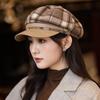 Retro Versatile Plaid Octagonal Hat Autumn and Winter Hat Women's Big Head Circumference Showing Face Ducktongue Beret