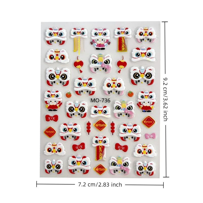 Cartoon Hello Kitty Lion Nail Art Stickers Manicure Decal Adhesive Year Diy Nail Sticker Nail Charm Manicure Decoration