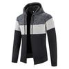 Men Hooded Sweater Coat Color Block Long Sleeve Drawstring Slim Fit Autumn Winter Plush Lining Knitted Cardigan Sweater Streetwear
