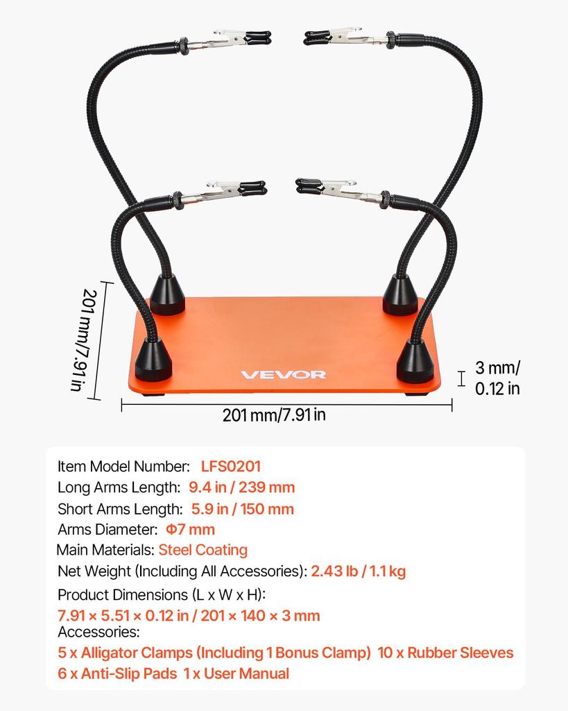 VEVOR Magnetic Helping Hands Soldering Station, 4 Flexible Arms Third Hand Tool, with Alligator Clips & Non-Slip Heavy-Duty Steel Base