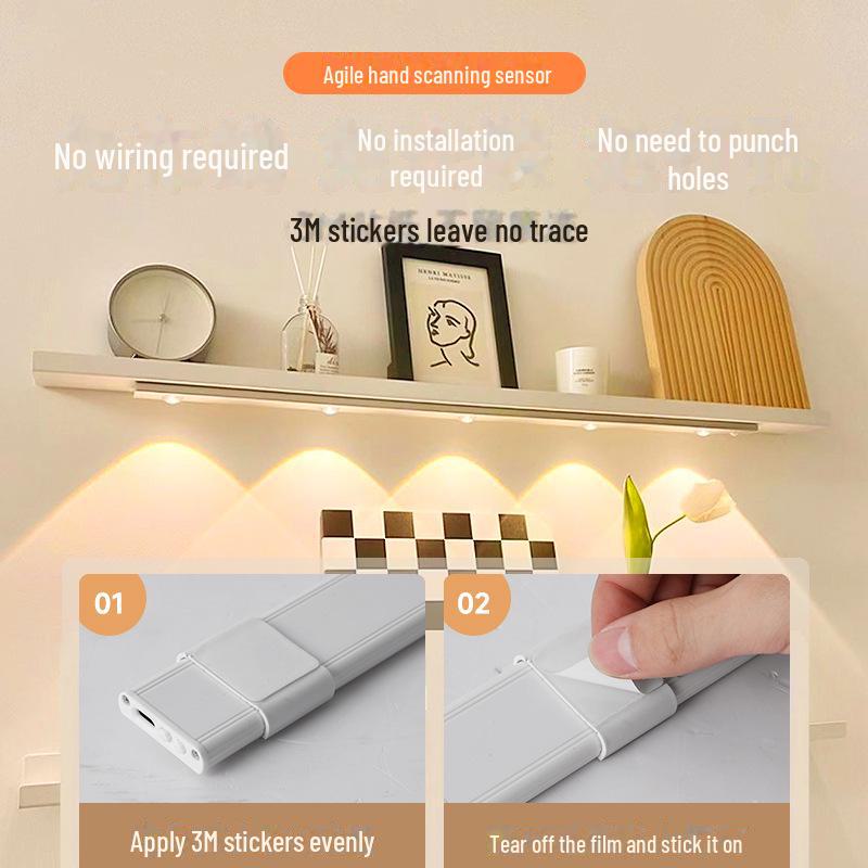 Ультратонкая светодиодная лампа с датчиком движения «кошачий глаз» — перезаряжаемая и самоклеящаяся для гардероба или винного шкафа